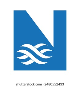 Initial wave Logo combine with letter N vector template
