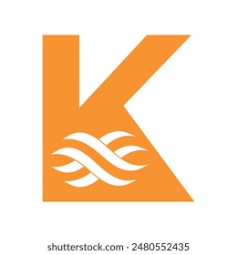 Logotipo de la onda inicial combinado con la letra K Plantilla de Vector