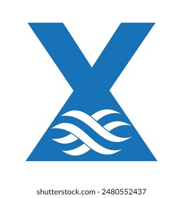 Initial wave Logo combine with letter X vector template