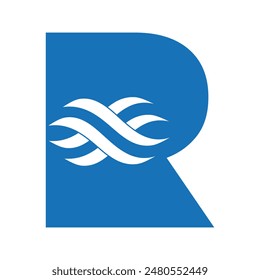 Initial wave Logo combine with letter R vector template
