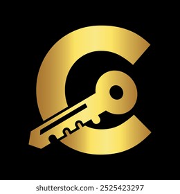 Logotipo de onda inicial combinado com modelo de vetor da letra C