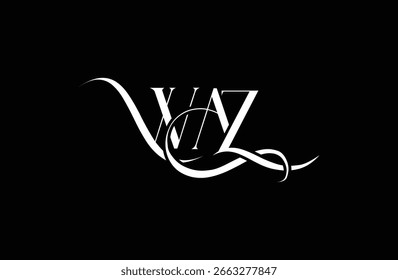 Diseño inicial del logotipo de la letra WAZ. Diseño elegante del logotipo del monograma con los Elementos decorativos y la tipografía