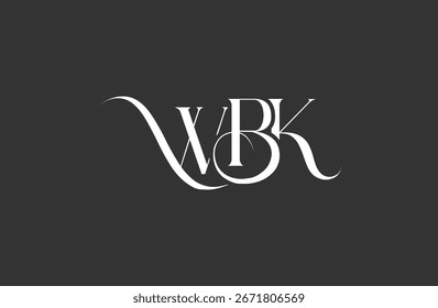 Diseño inicial del logotipo de la letra WBK. Diseño elegante del logotipo del monograma con los Elementos decorativos y la tipografía