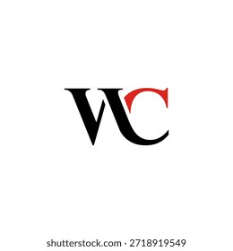 logotipo elegante inicial del WC. icono de lujo rojo negro