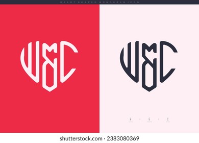 initial WC letters with red heart and love logo flat icon monogram concept