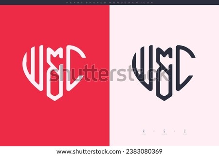 initial WC letters with red heart and love logo flat icon monogram concept