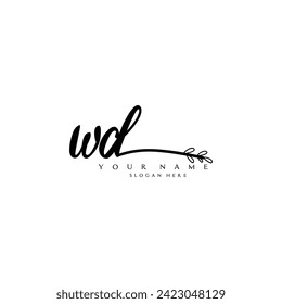 Initial WD logo handwriting floral typography ornament