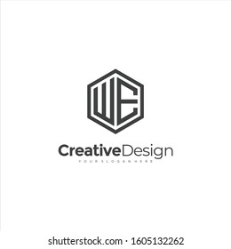 Initial WE letter WE, minimalist line art hexagon logo, Black color minimalist line art Polygon logo