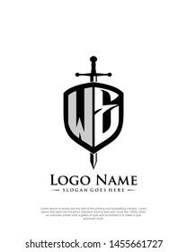 initial WE letter with shield style logo template vector