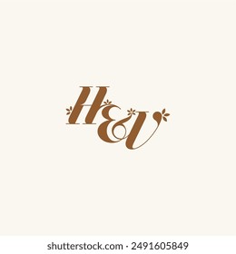 initial wedding beauty bold monogram leaf logo letter organic and nature concept HV