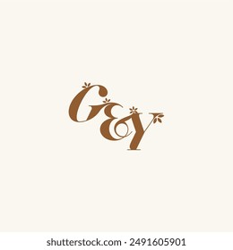 Letra inicial de la hoja del monograma de la belleza de la boda audaz letra orgánica y concepto de la naturaleza GY
