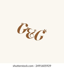 Letra inicial de la hoja del monograma de la belleza de la boda audaz letra orgánica y concepto de la naturaleza GG