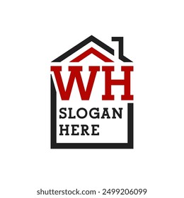 Initial WH house logo for Roofing. Letter WH Real Estate Logo