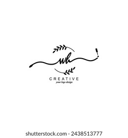 Tipografía inicial de la marca botánica de escritura a mano del logotipo de WH