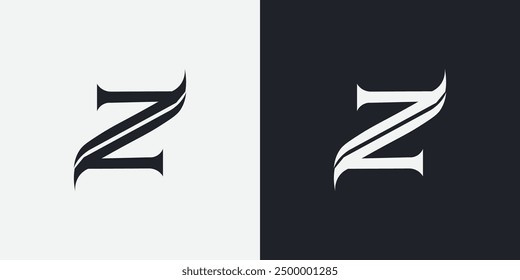 Letra blanca inicial Z ZZ Diseño de logotipo con fondo negro Plantilla de Ilustración vectorial