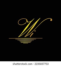 Marca inicial del logotipo WI elegante elemento dorado