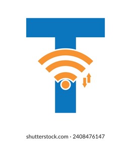 Initial wifi logo combine with letter T vector template