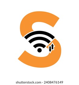 Logo inicial wifi combinado con plantilla de vector de letra S