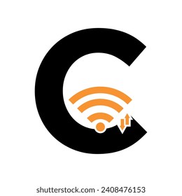 Initial wifi logo combine with letter C vector template