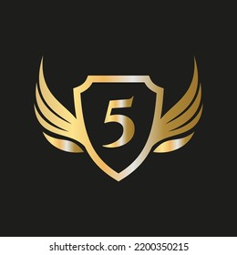 Initial Wing Logo On Letter 5 Alphabet For Transportation Logo Symbol