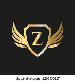 Initial Wing Logo On Letter Z Alphabet For Transportation Logo Symbol