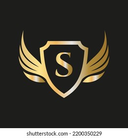 Initial Wing Logo On Letter S Alphabet For Transportation Logo Symbol