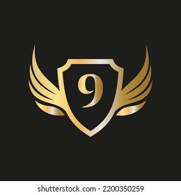 Initial Wing Logo On Letter 9 Alphabet For Transportation Logo Symbol