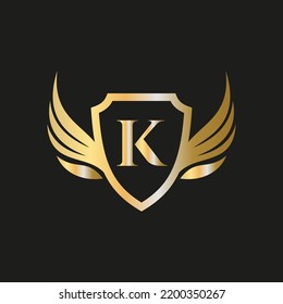 Initial Wing Logo On Letter K Alphabet For Transportation Logo Symbol