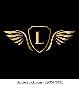 Initial Wing Logo On Letter L Alphabet For Transportation Logo Symbol