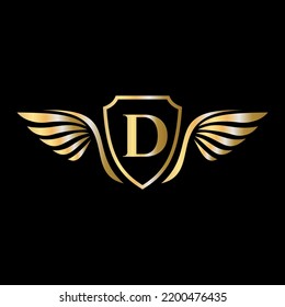 Initial Wing Logo On Letter D Alphabet For Transportation Logo Symbol
