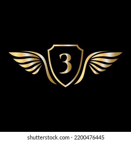 Initial Wing Logo On Letter 3 Alphabet For Transportation Logo Symbol