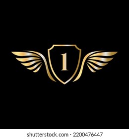 Initial Wing Logo On Letter 1 Alphabet For Transportation Logo Symbol