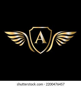 Initial Wing Logo On Letter A Alphabet For Transportation Logo Symbol