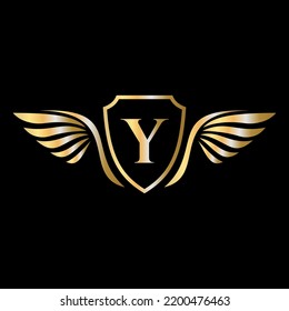 Initial Wing Logo On Letter Y Alphabet For Transportation Logo Symbol