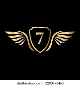 Initial Wing Logo On Letter 7 Alphabet For Transportation Logo Symbol