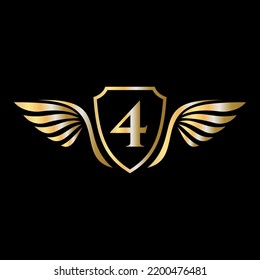 Initial Wing Logo On Letter 4 Alphabet For Transportation Logo Symbol