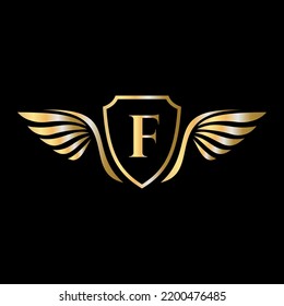 Initial Wing Logo On Letter F Alphabet For Transportation Logo Symbol