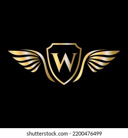 Initial Wing Logo On Letter W Alphabet For Transportation Logo Symbol