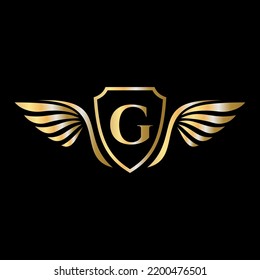 Initial Wing Logo On Letter G Alphabet For Transportation Logo Symbol