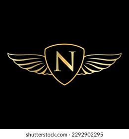 Initial Wing Logo On Letter N Alphabet For Transportation Logo Symbol