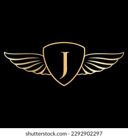 Initial Wing Logo On Letter J Alphabet For Transportation Logo Symbol