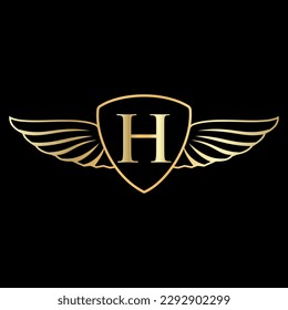 Initial Wing Logo On Letter H Alphabet For Transportation Logo Symbol