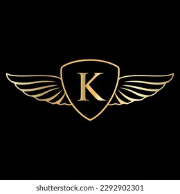 Initial Wing Logo On Letter K Alphabet For Transportation Logo Symbol