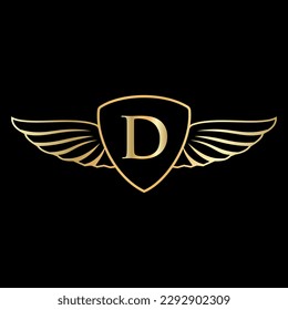 Initial Wing Logo On Letter D Alphabet For Transportation Logo Symbol