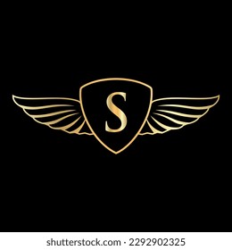 Initial Wing Logo On Letter S Alphabet For Transportation Logo Symbol