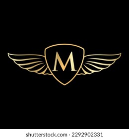 Initial Wing Logo On Letter M Alphabet For Transportation Logo Symbol