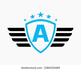 Initial Wing Logo On Letter A For Transportation Logo With Star Symbol