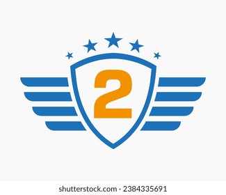 Initial-Wing-Logo auf Buchstabe 2 für Verkehrslogo mit Sternzeichen