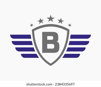 Logotipo De Ala Inicial En La Letra B Para El Logotipo De Transporte Con Símbolo De Estrella
