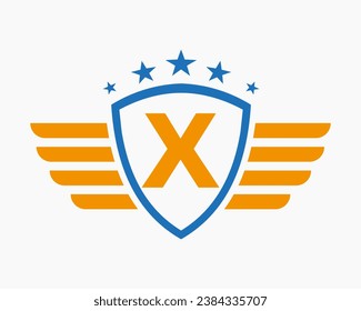 Logotipo De Ala Inicial En La Letra X Para El Logotipo De Transporte Con Símbolo De Estrella